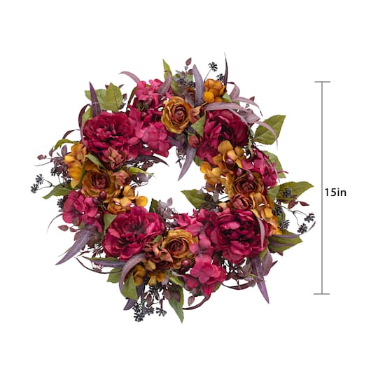 24" Red Peony & Rust Ranunculus Wreath by Ashland®